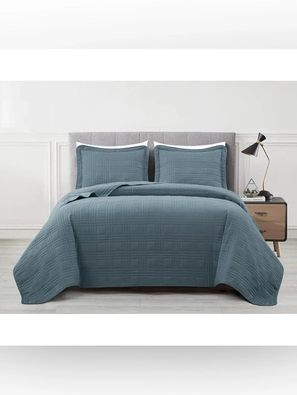 Soft Quilted Queen 3 piece Bedspread Set in Slate Blue